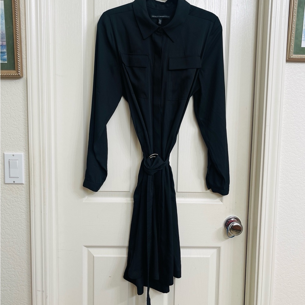 White House Black Market Black Soft Utility Long Sleeve ShirtDress Size L